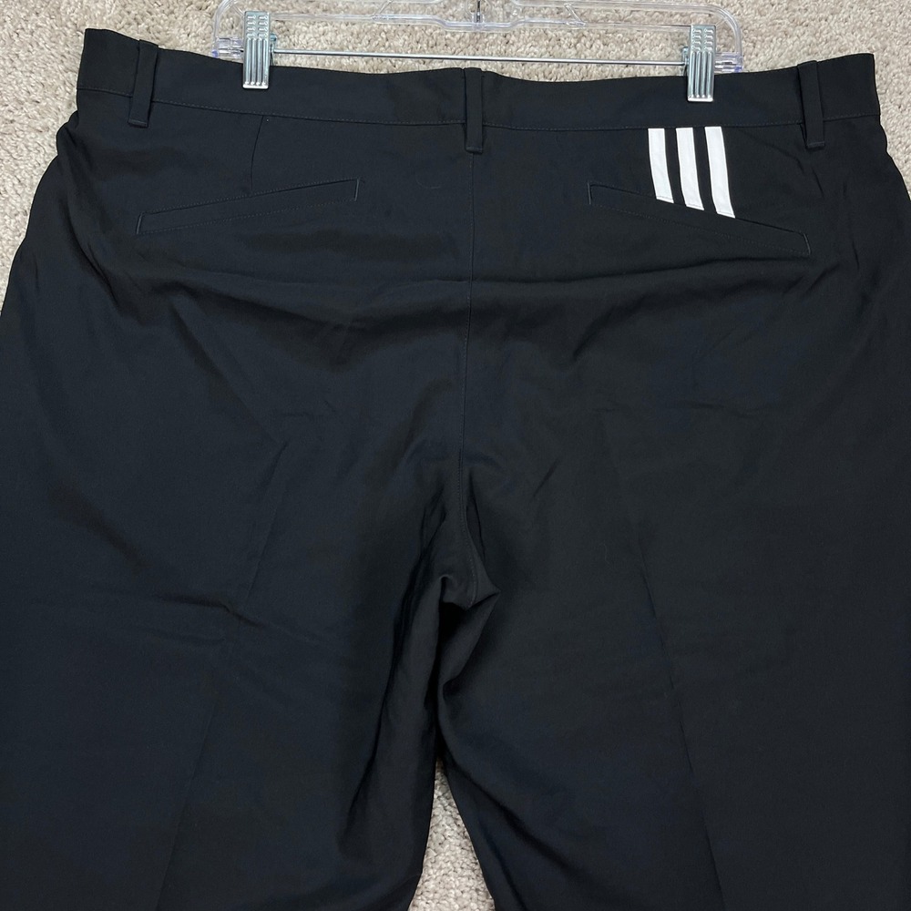 Adidas Pants Mens 40x30 Black Flat Front Performance Trousers Golf 3 Stripe EUC - Picture 4 of 11
